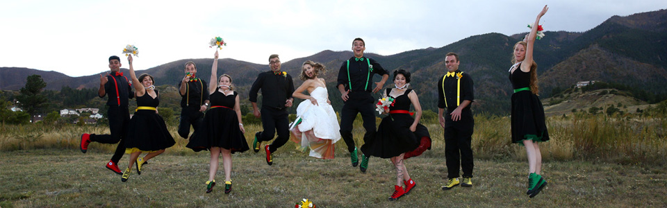 wedding party jumping